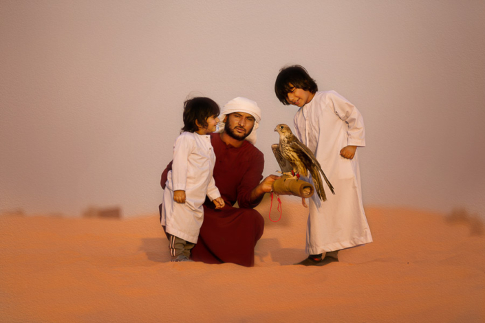 photoshoot in desert in dubai by Arpna with a falcon