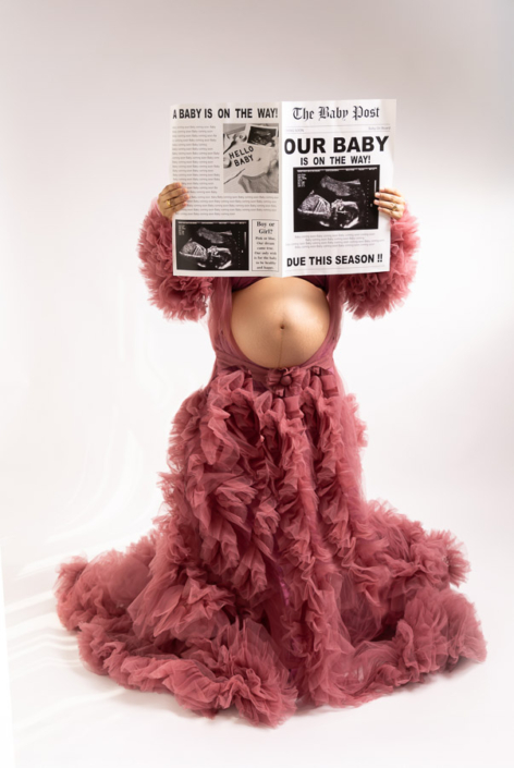 Luxury maternity gown for pregnancy photoshoot in Dubai