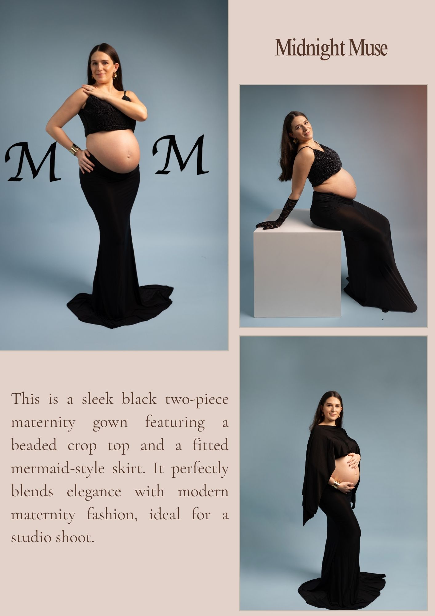 Luxury Indoor Maternity Photoshoot Sharjah | Female Photographer Classic maternity portrait in studio with elegant gown by Arpna Photography Sharjah
