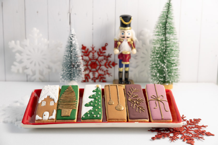 Styled Christmas cookie flatlay for bakery branding and marketing