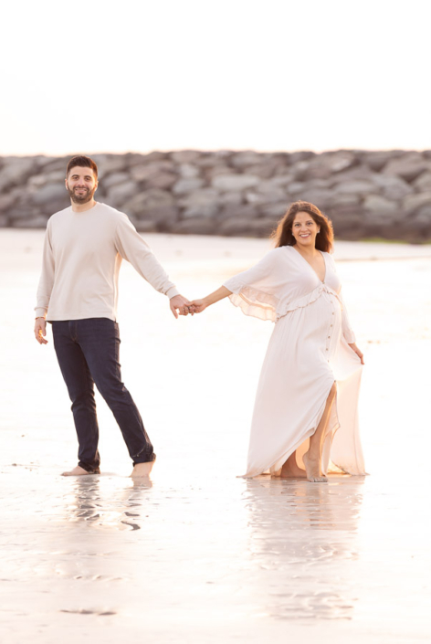 Silhouette maternity portrait at Al Sufouh Beach Dubai at sunset