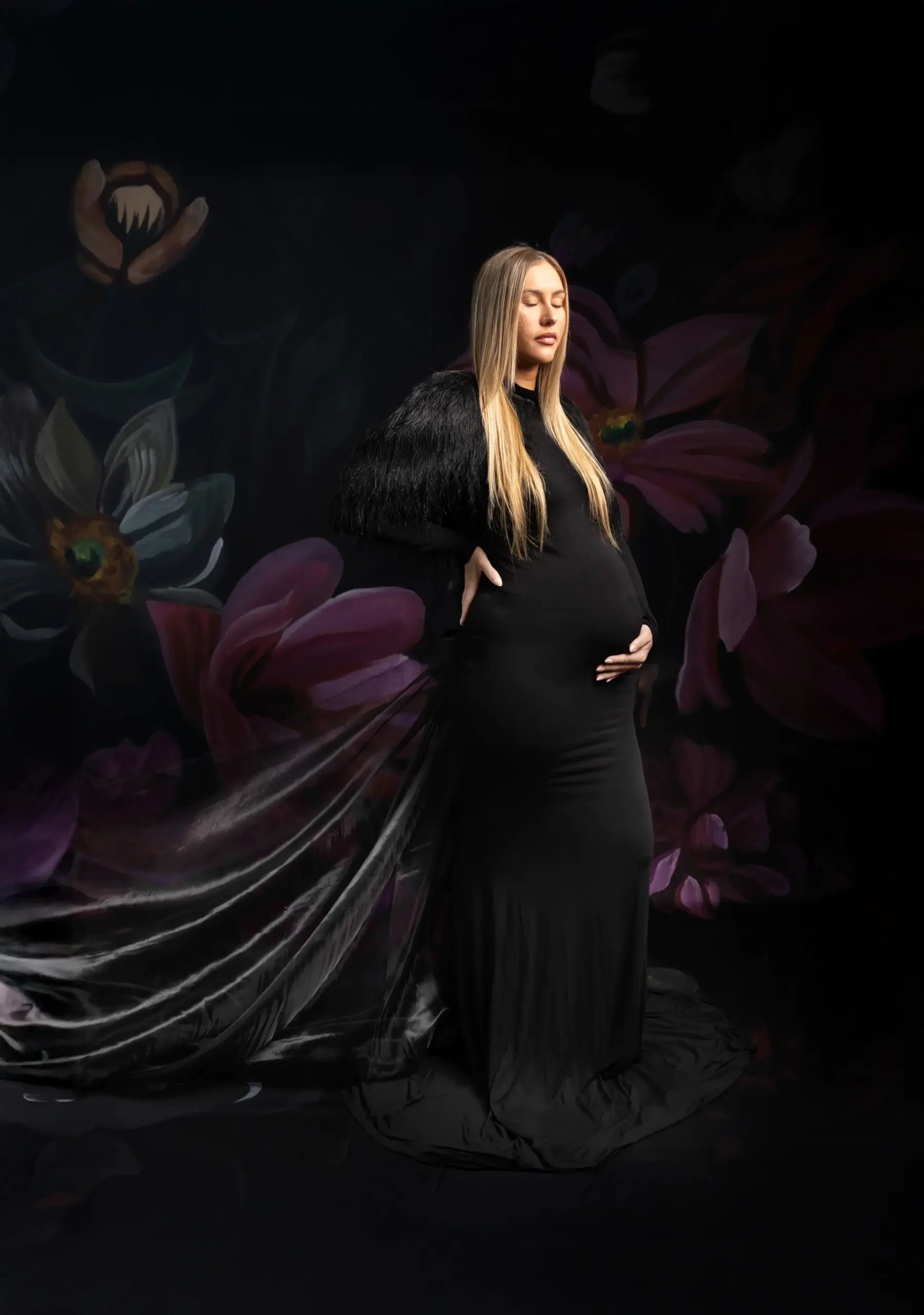 pregnant woman in black dress